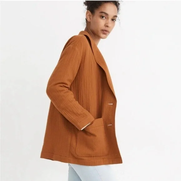 Madewell Lightspun Dorset relaxed fit shawl collar Blazer, Orange, M - Picture 3 of 14